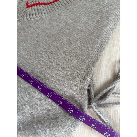 Free People India Tassel Knit V-Neck Sweater Vest in Taupe with Red Stripes-OS - Picture 7 of 8